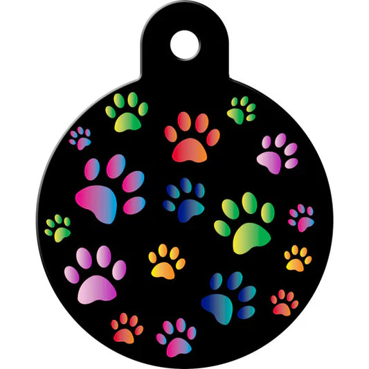 Quick Tag - Large Circle Black W/Multi-Paws Tag